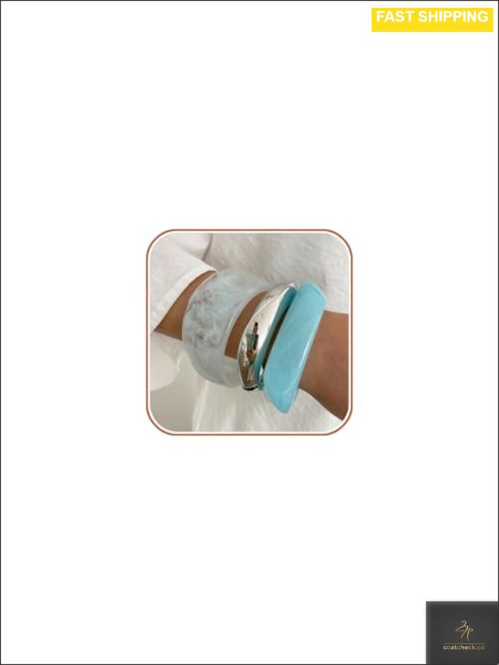 Chunky Resin Bangle Bracelet Set Womens Mixed Metal Cuff Statement Jewelry